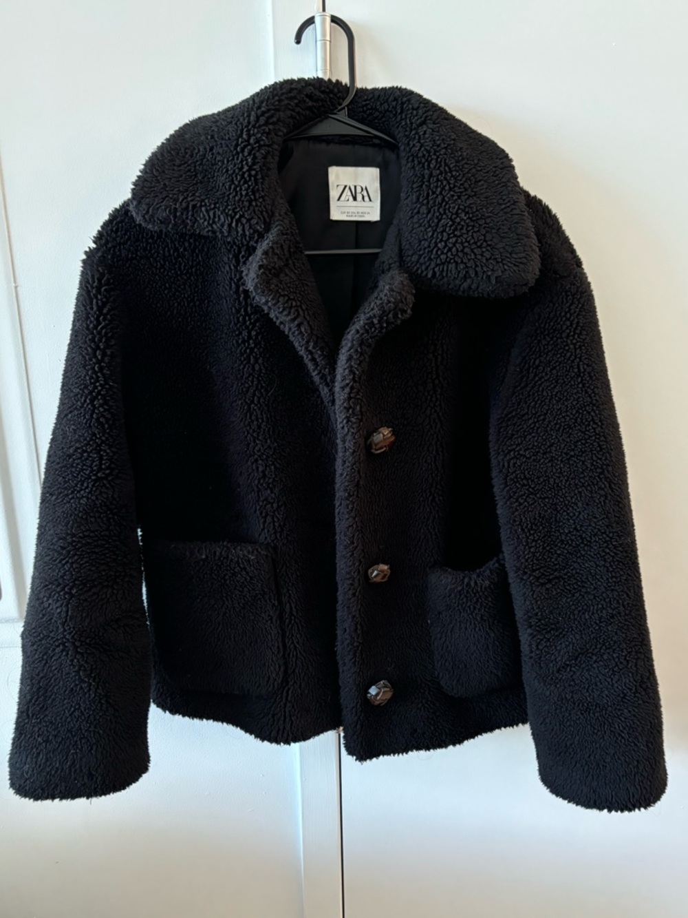 Zara Black Faux Shearling Button-Front Jacket